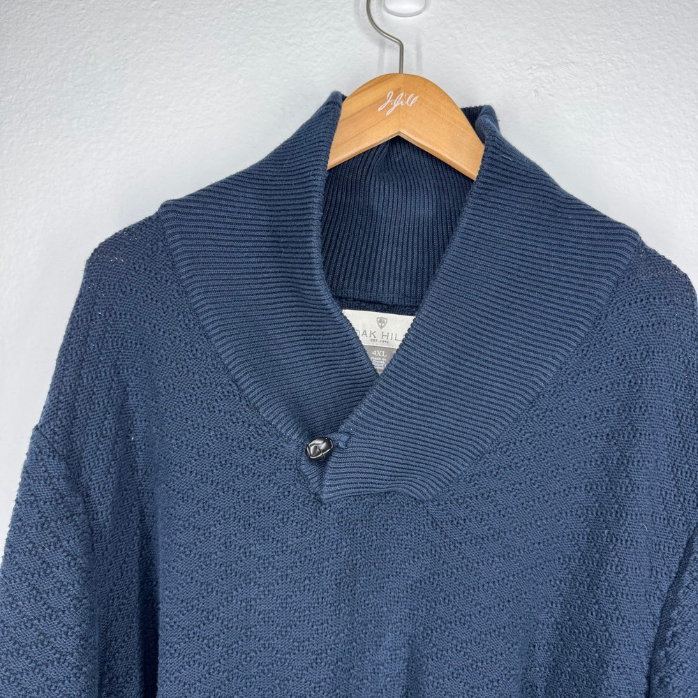 Oak Hill Shawl Collar Textured Knit Sweater Navy Blue 4XL Pullover Thick Button - Picture 4 of 6